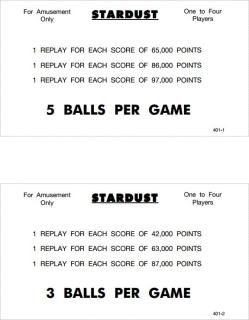 STARDUST (Williams) Score Cards (4)