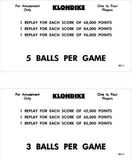 KLONDIKE (Williams) Score cards (8)