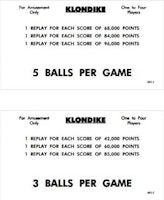 KLONDIKE (Williams) Score cards (8)