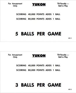 YUKON (Williams) Score cards (8)