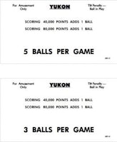 YUKON (Williams) Score cards (8)