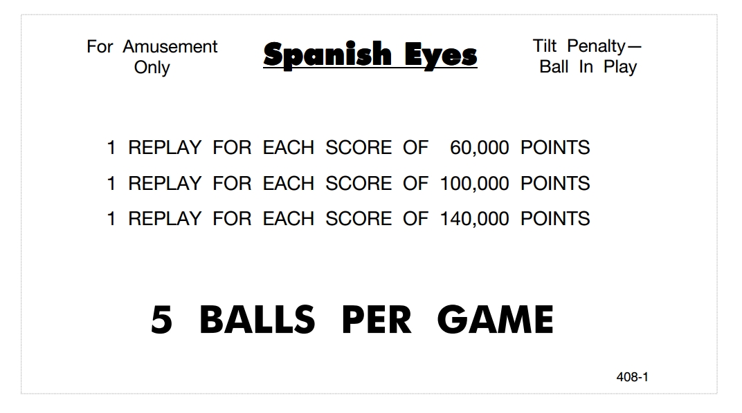SPANISH EYES (Williams) Score Cards (4)
