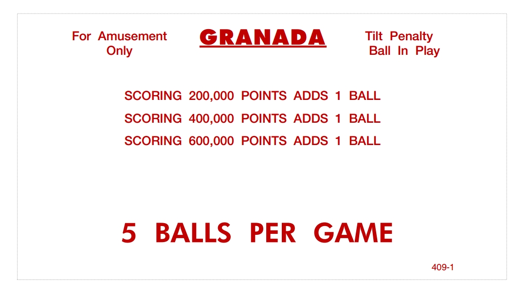 GRANADA (Williams) Score cards (4)