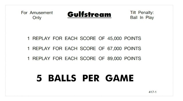 GULFSTREAM (Williams) Score cards (8)