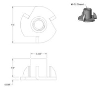 T-Nut 8-32 x 1/4 x 1/2 inch base