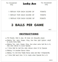 LUCKY ACE (Williams) Score Card Set (6)