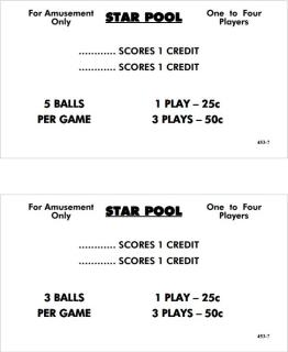 STAR POOL (Williams 1974) Score Cards