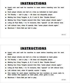 STAR POOL (Williams 1974) Score Cards