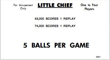 LITTLE CHIEF (Williams) Score Cards (10)