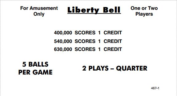 LIBERTY BELL (Williams) Score Cards (8)