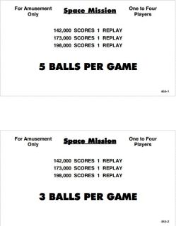 SPACE MISSION (Williams) Score Cards (5)