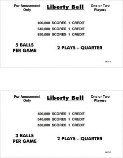 LIBERTY BELL (Williams) Score Cards (8)