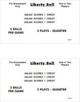 LIBERTY BELL (Williams) Score Cards (8)