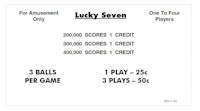 LUCKY SEVEN (Williams) Score Cards (4)