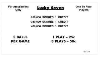 LUCKY SEVEN (Williams) Score Cards (4)