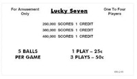 LUCKY SEVEN (Williams) Score Cards (4)