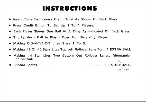 CONTACT (Williams) Score Cards