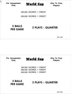 WORLD CUP (Williams) Score cards