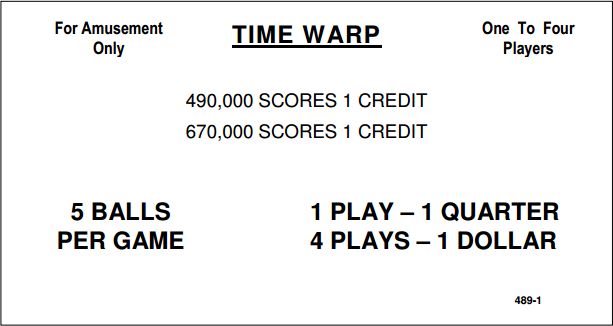 489-1 - TIME WARP (Williams) Score cards (3) - Marco Specialties