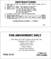 TIME WARP (Williams) Score cards (3)