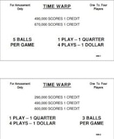 TIME WARP (Williams) Score cards (3)