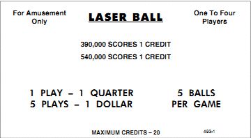 LASER BALL (Williams) Score Cards (4)