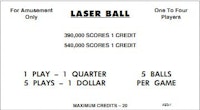 LASER BALL (Williams) Score Cards (4)