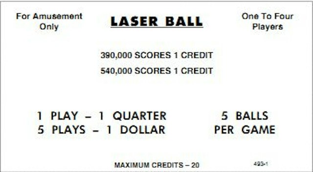 LASER BALL (Williams) Score Cards (4)