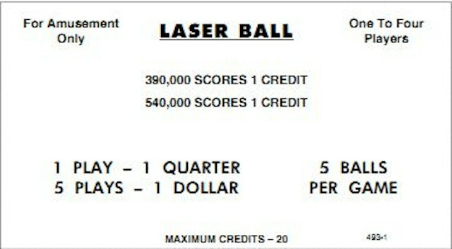 LASER BALL (Williams) Score Cards (4)