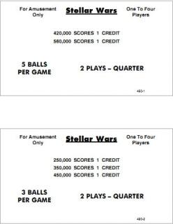 STELLAR WARS (Williams) Score Cards (6)