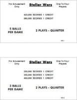 STELLAR WARS (Williams) Score Cards (6)