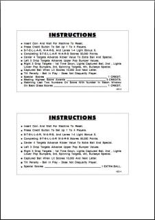 STELLAR WARS (Williams) Score Cards (6)