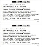 STELLAR WARS (Williams) Score Cards (6)