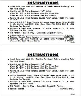 LASER BALL (Williams) Score Cards (4)