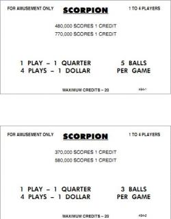 SCORPION (Williams) Score Cards (5)