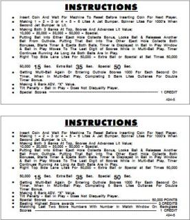 SCORPION (Williams) Score Cards (5)