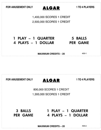 ALGAR (Williams) Score cards (4)