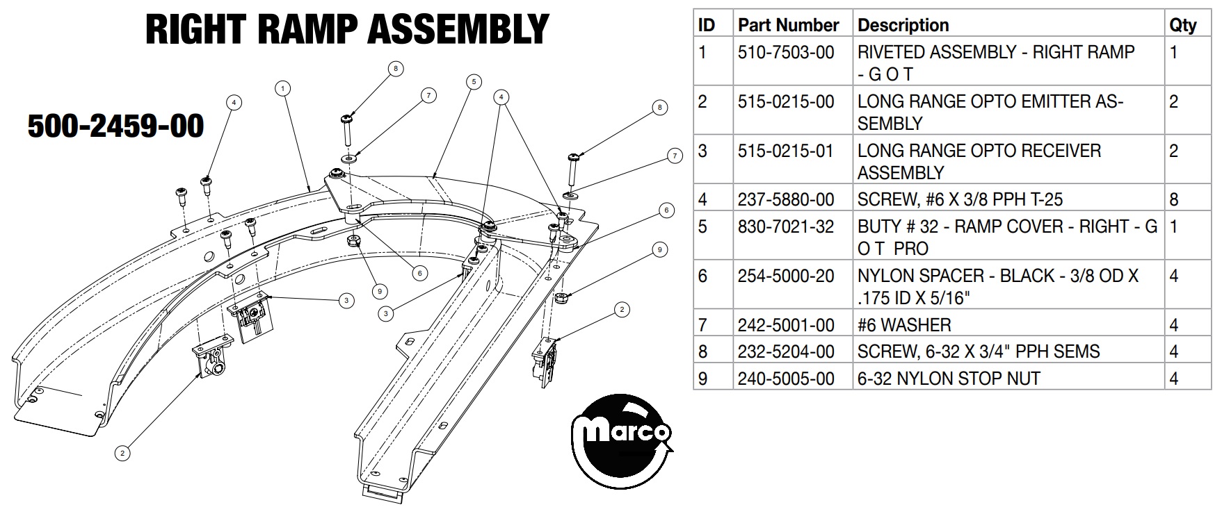 500-2459-00 - GAME OF THRONES PRO (Stern) Ramp right assembly
