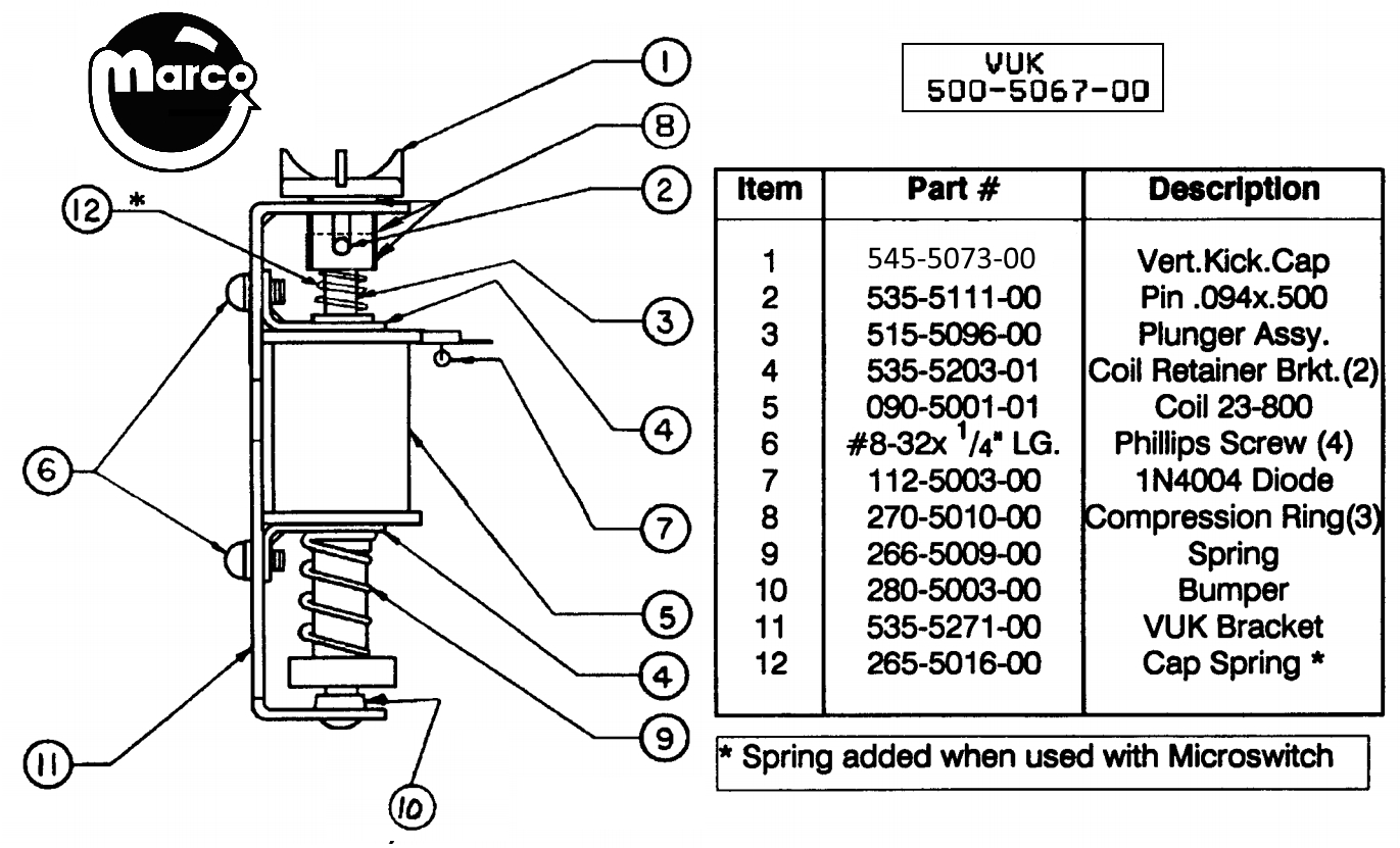 Vertical Up Kicker (VUK) assembly Data East