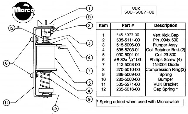 Vertical Up Kicker (VUK) assembly Data East
