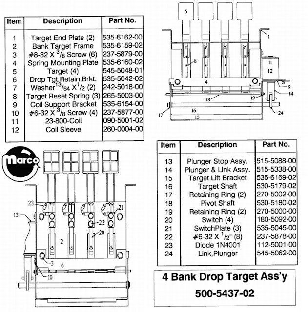 Drop target assembly DE 4 bank