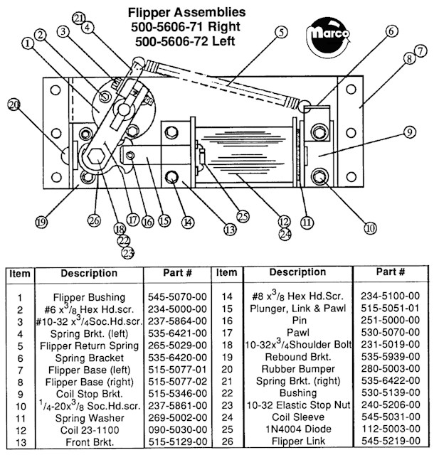 Flipper assembly Data East left