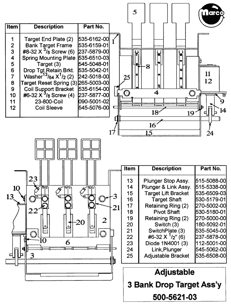 Drop target assembly Stern 3 bank