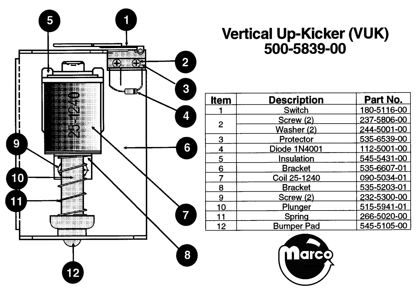 Vertical Up Kicker assembly Data East