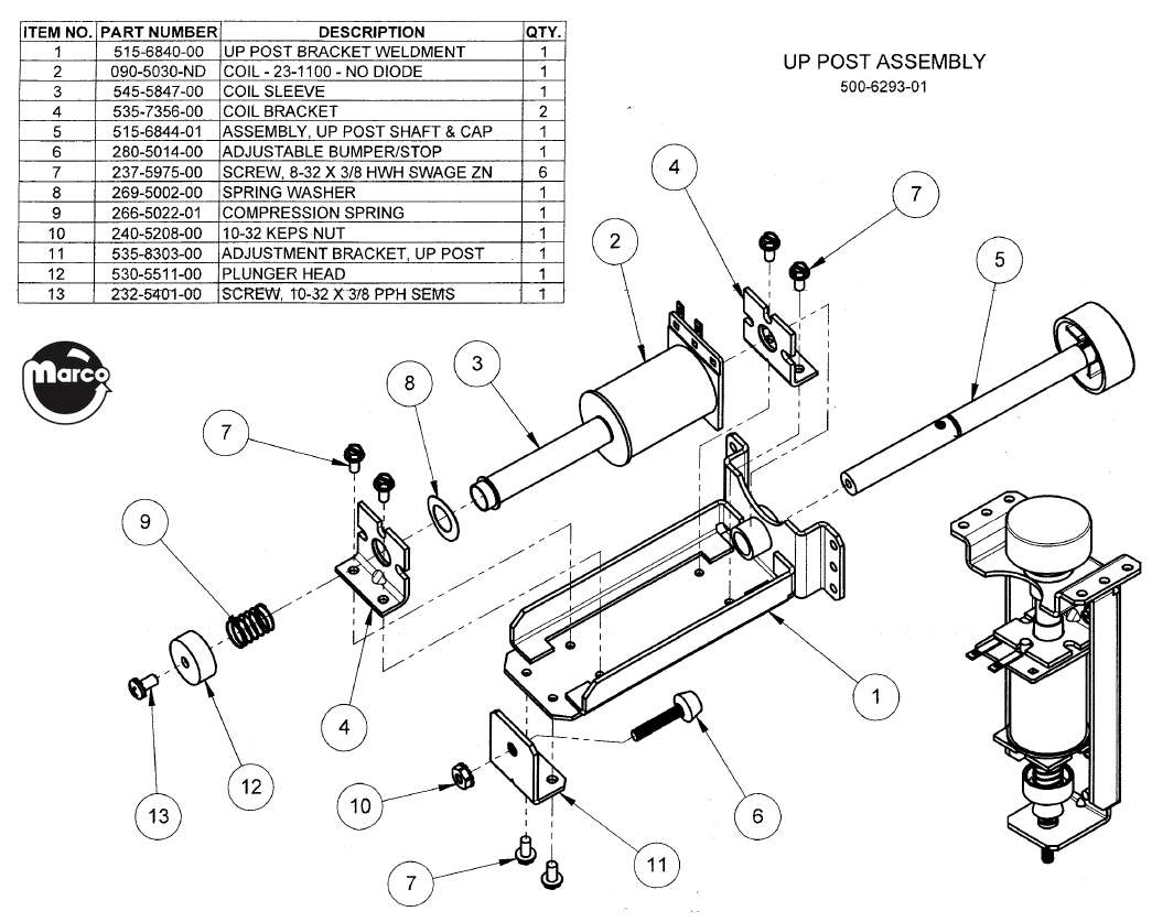 Up / down post assembly Sega/Stern
