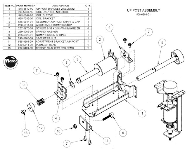 Up / down post assembly Sega/Stern