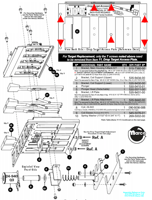 ELVIS (Stern) Drop target assembly 5 bank