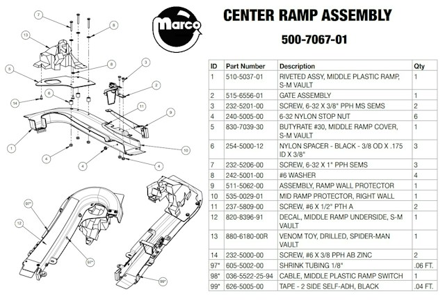 SPIDERMAN VAULT (Stern) Ramp assembly center