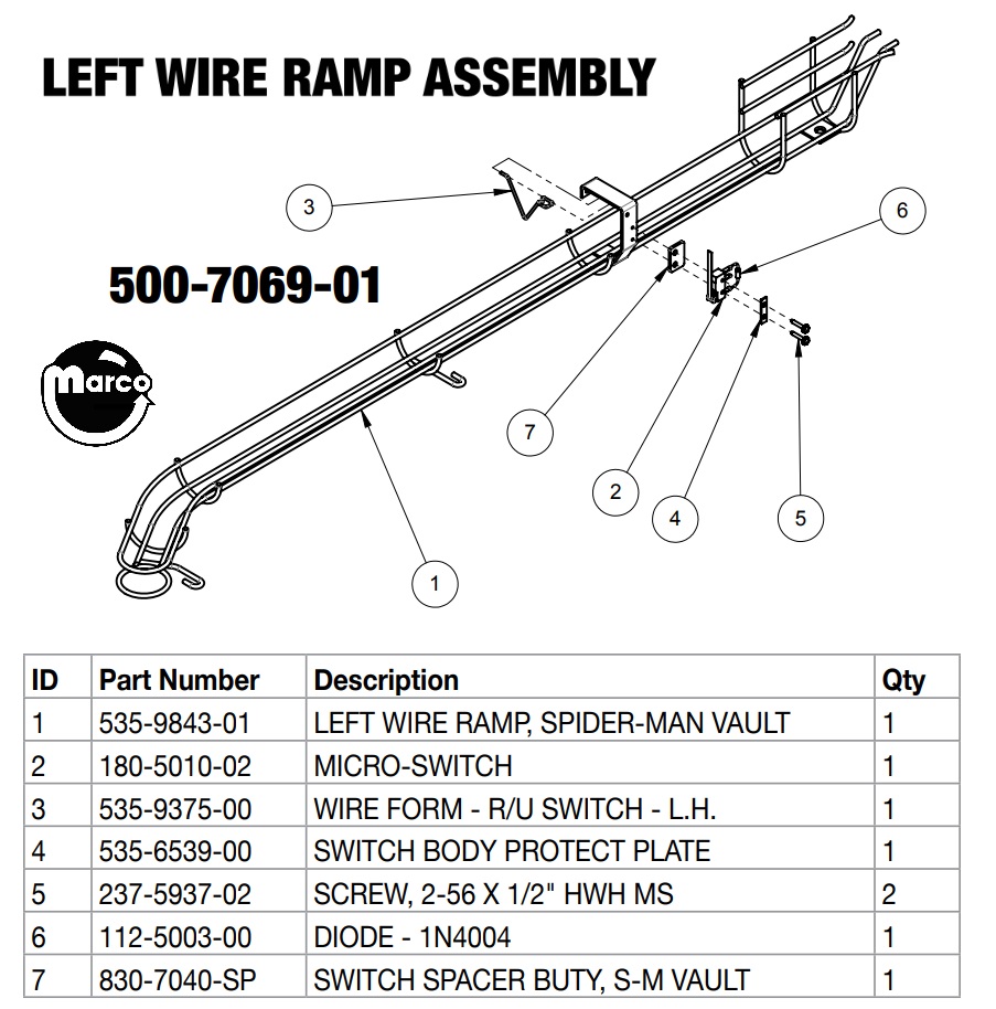 SPIDERMAN VAULT (Stern) Wire ramp assembly left