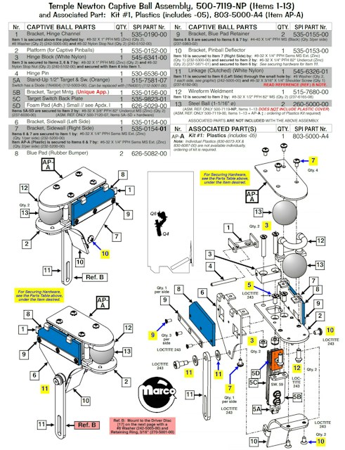 INDIANA JONES (Stern) Newton ball assembly